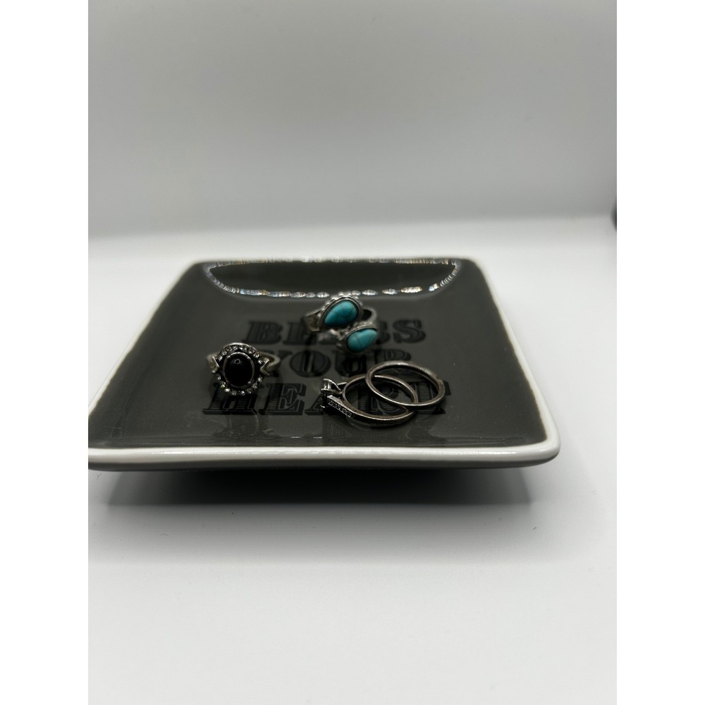 Bless Your Heart Ceramic Trinket Dish Grey Square Jewelry‎ Tray Valet Bowl - Picture 3 of 4